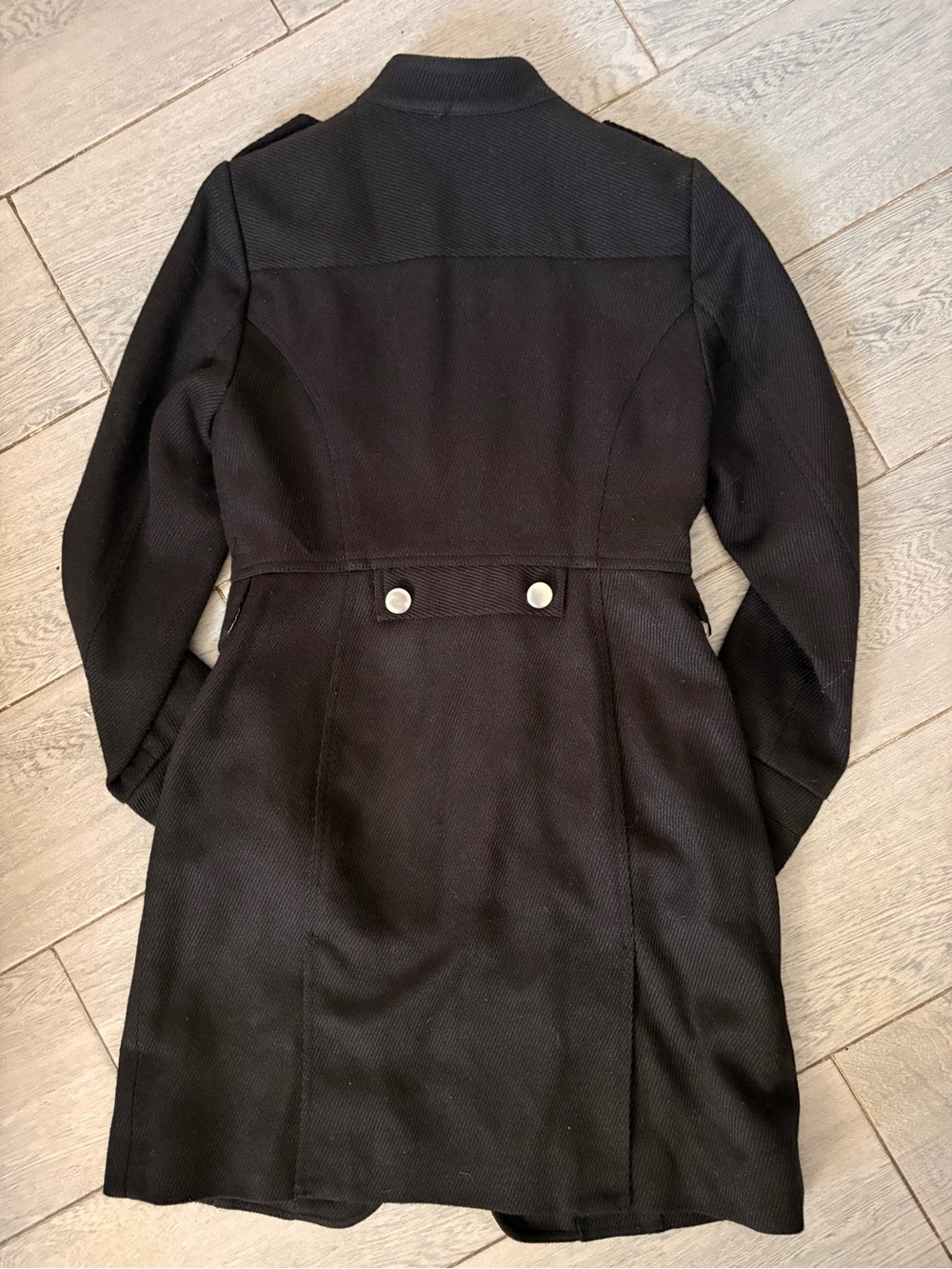 Rampage Black Military Style Long Coat Silver Button Structured Jacket Small - Picture 8 of 9